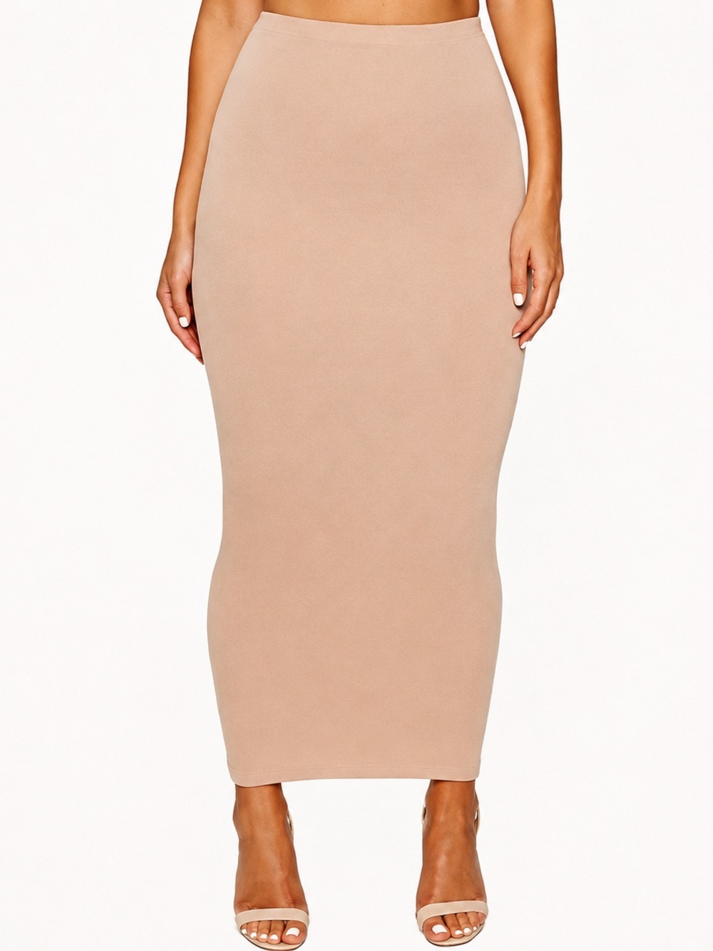 naked wardrobe Nude High-Waist Midi Pencil Skirt